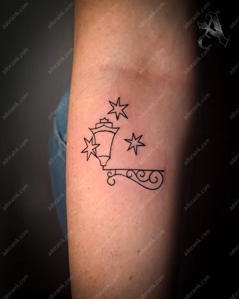 Fineline tattoo of Minimalist Street Lamp Tattoo, Single needle fine line tattoo artist, Fineline tattoo touch up policy