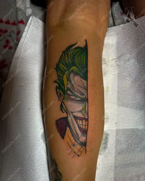 Color tattoo of The Joker Tattoo, Healed color tattoo results, Color tattoo for dark skin