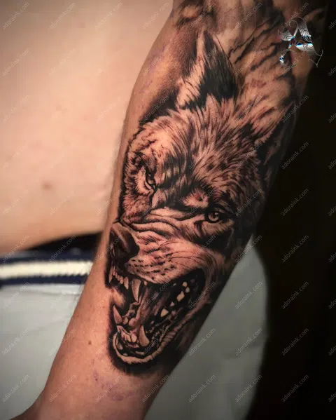 Realism tattoo of Realistic Portrait and Wolf Tattoo, Custom realism tattoo design, Realism tattoo cost per hour