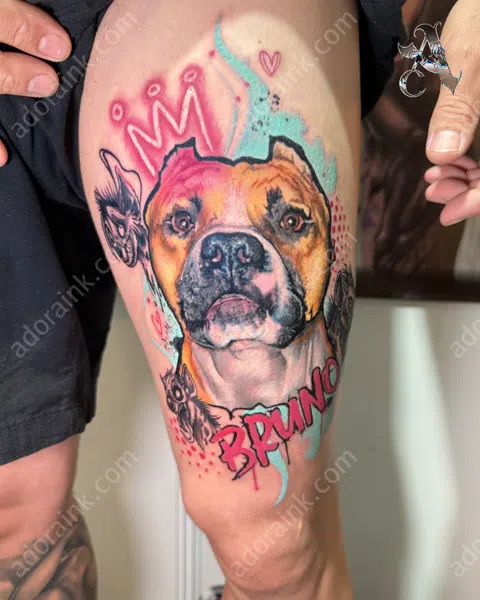 Realism tattoo of Realistic Pitbull Dog Portrait Tattoo, How to care for realism tattoos, Realism tattoo wildlife and animals