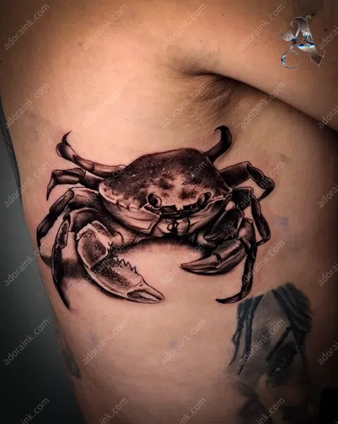Black and Gray tattoo of Realistic Crab Tattoo, Smooth grey wash black and gray tattoo, Black and gray tattoo portrait ideas