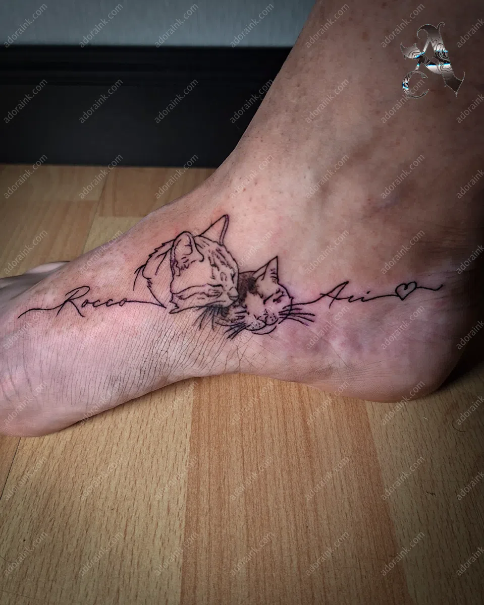Fineline tattoo of Two Cats Tattoo, Affordable small fineline tattoos, Fineline tattoo rib cage placement